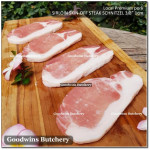 Pork Karbonat Has Luar SIRLOIN SKIN ON frozen Local Premium STEAK SCHNITZEL 3/8"1cm (price/pack 650g 4pcs)